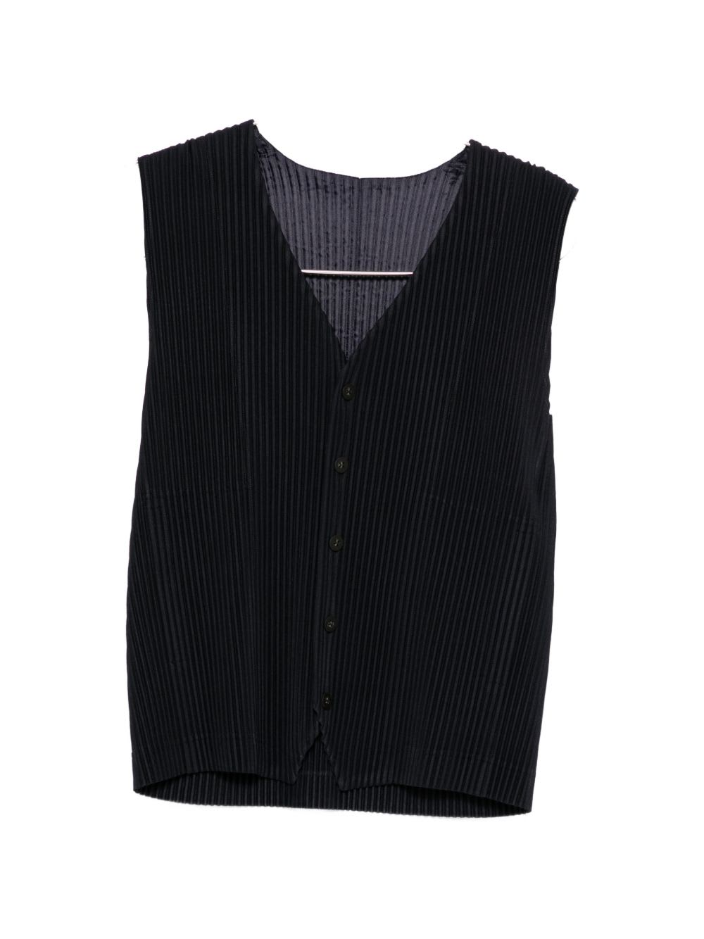 Issey Miyake Pleated V-necked Vest In Blue