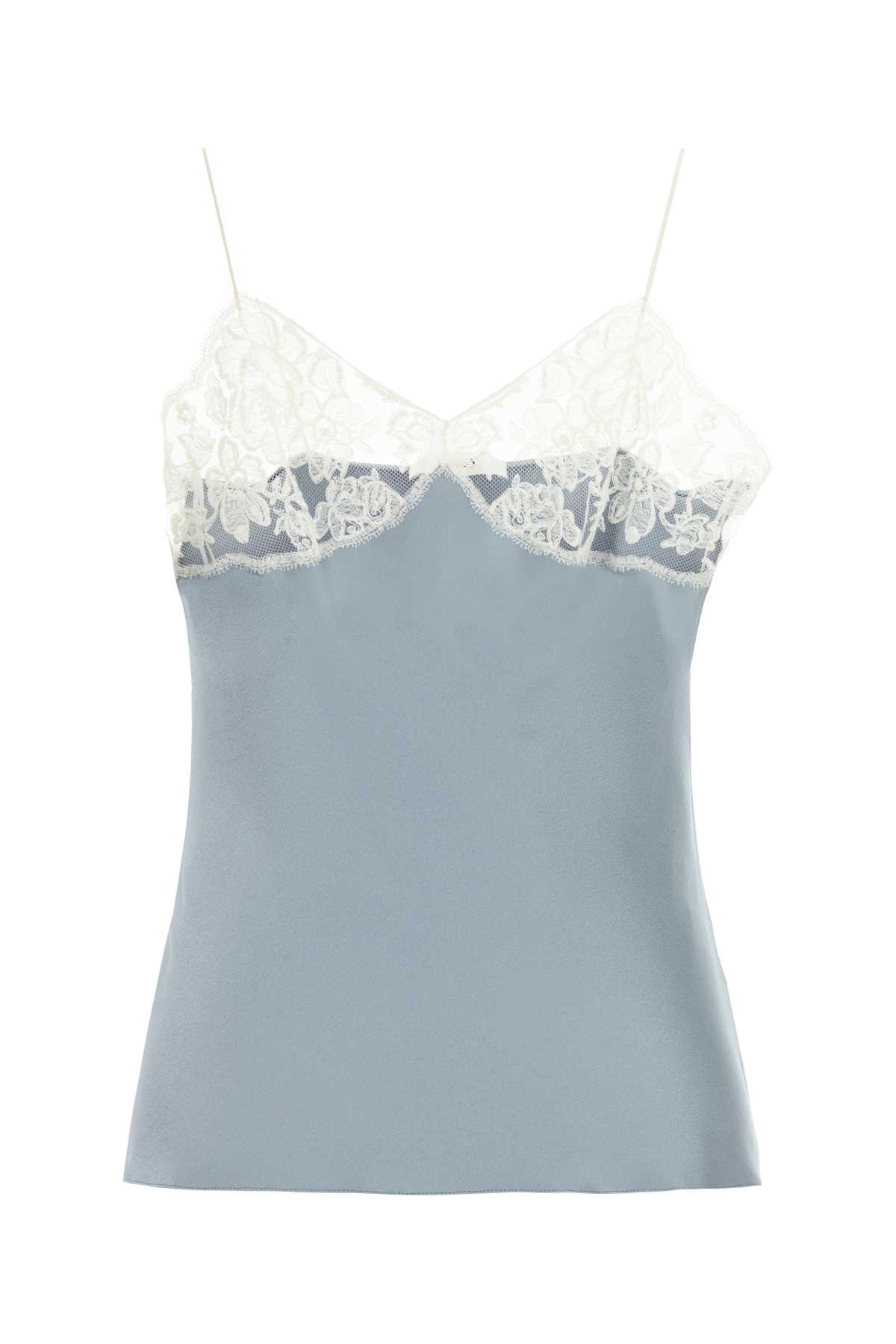 Chloé Satin Tank Top With Lace And Spaghetti Straps In Blue