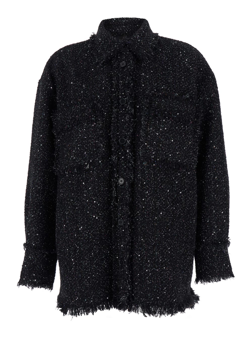 Black Shirt With All-over Multicolor Sequins In Heavy Fabric Woman