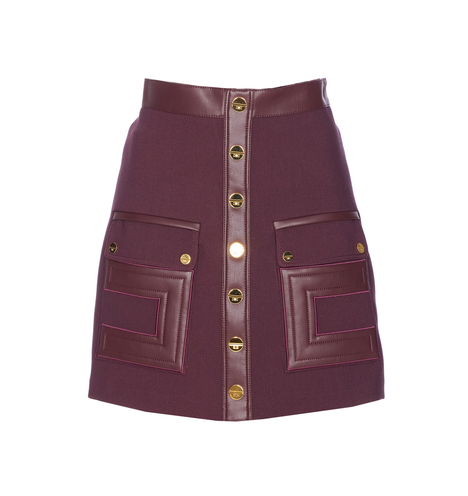 Elisabetta Franchi High Waist Skirt Logo Buttons In Burgundy