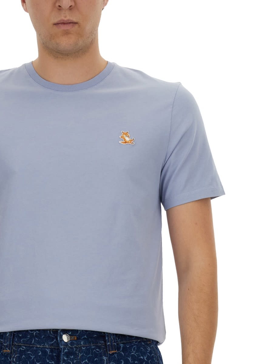 Shop Maison Kitsuné T-shirt With Fox Patch In Blue