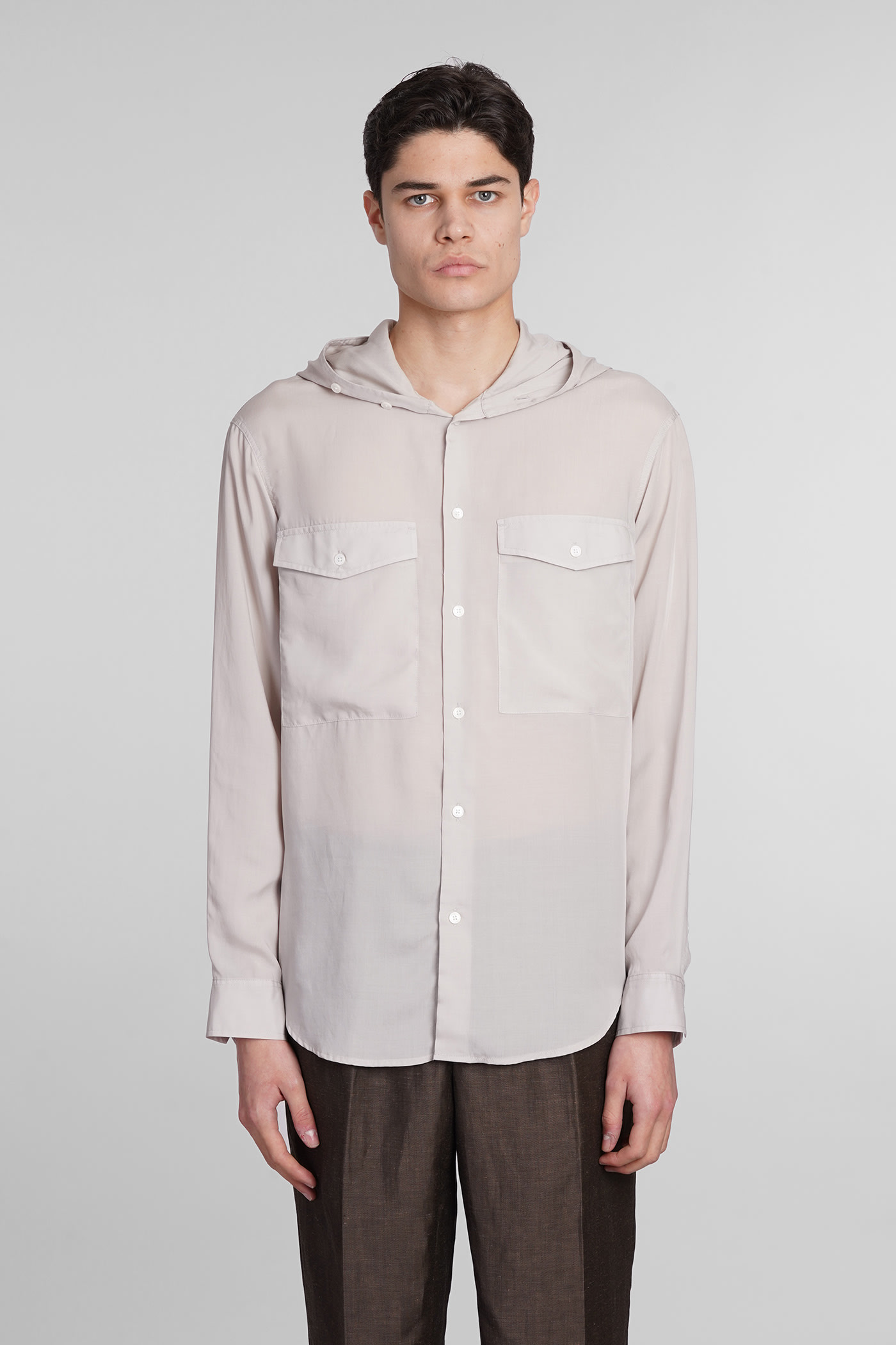Emporio Armani Shirt In Grey Wool And Polyester