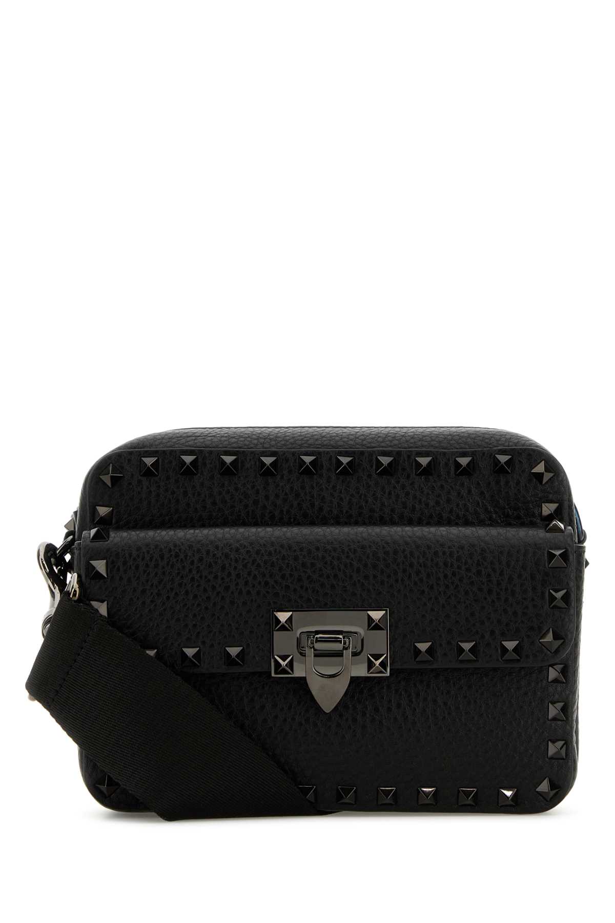 Shop Valentino Black Leather Rockstud Crossbody Bag In Nero