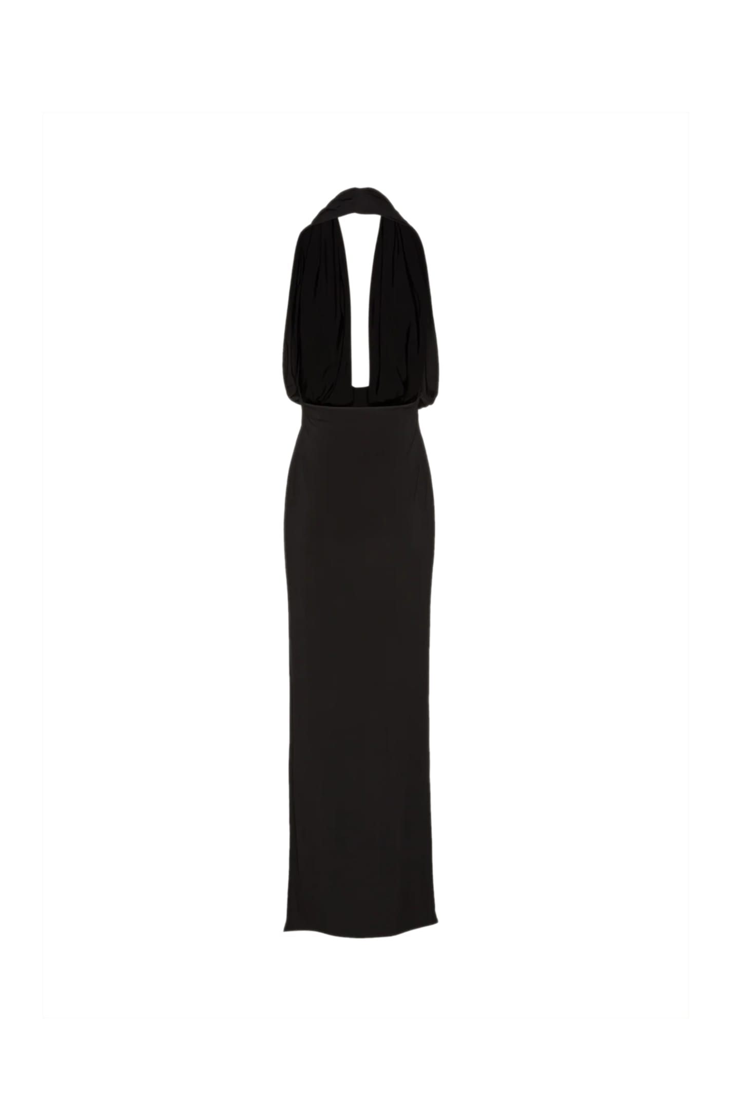 Magda Butrym Draped Stretch-satin Halterneck Gown In Black