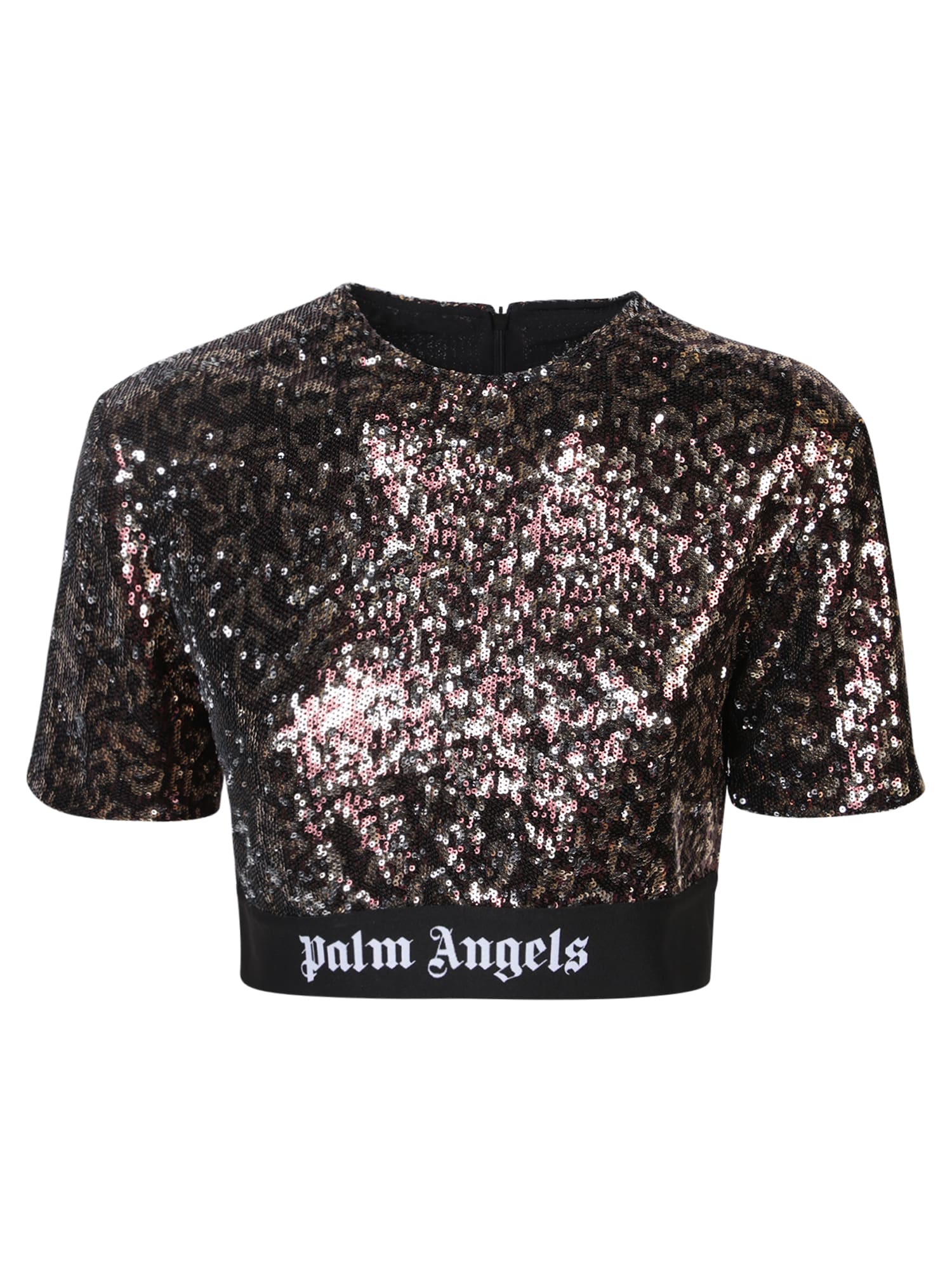 Palm Angels Sequins Cropped T-shirt In Brown