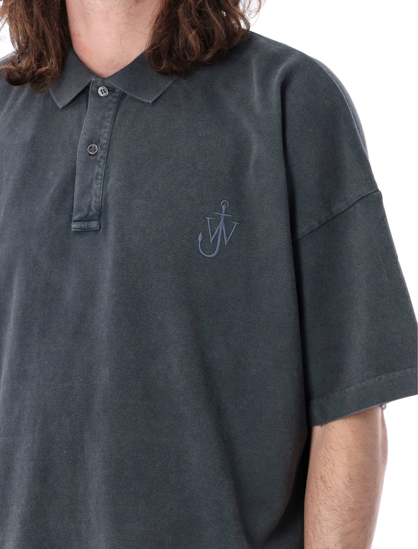 Shop Jw Anderson Logo Polo Shirt In Charcoal