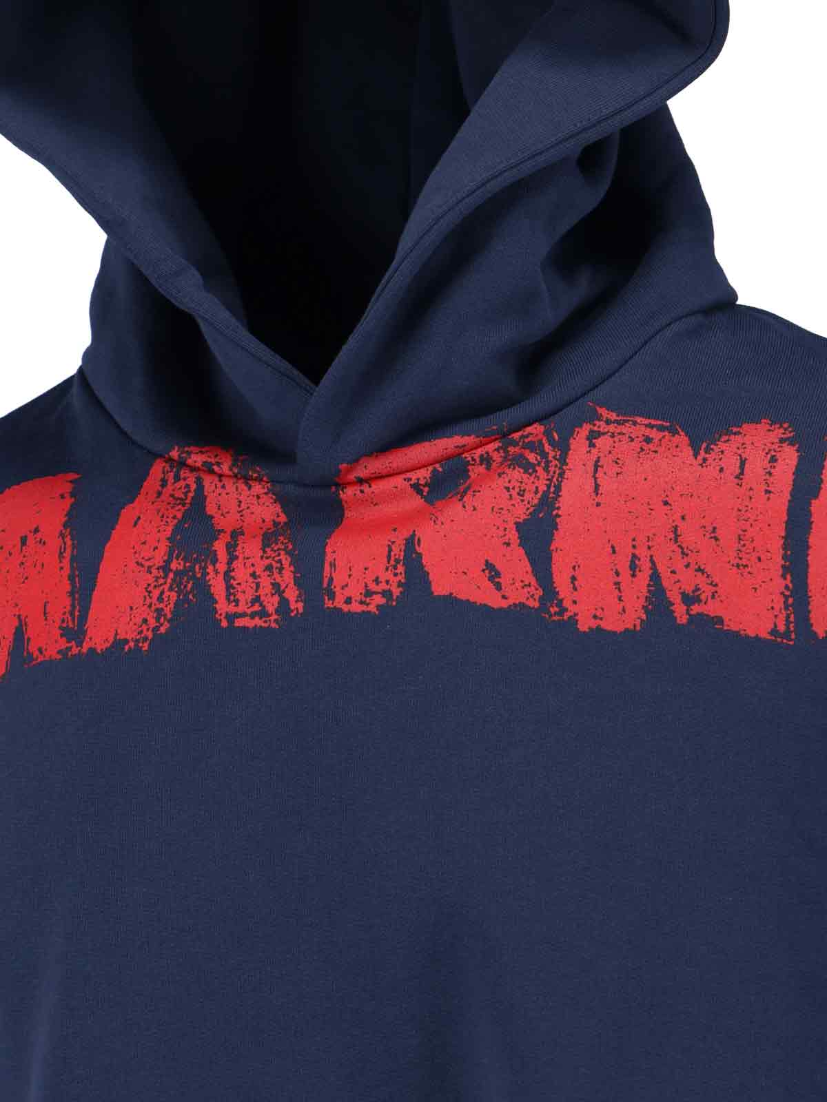 Marni Graphic Print Hooded Sweater With Ribbed Finish In Blue