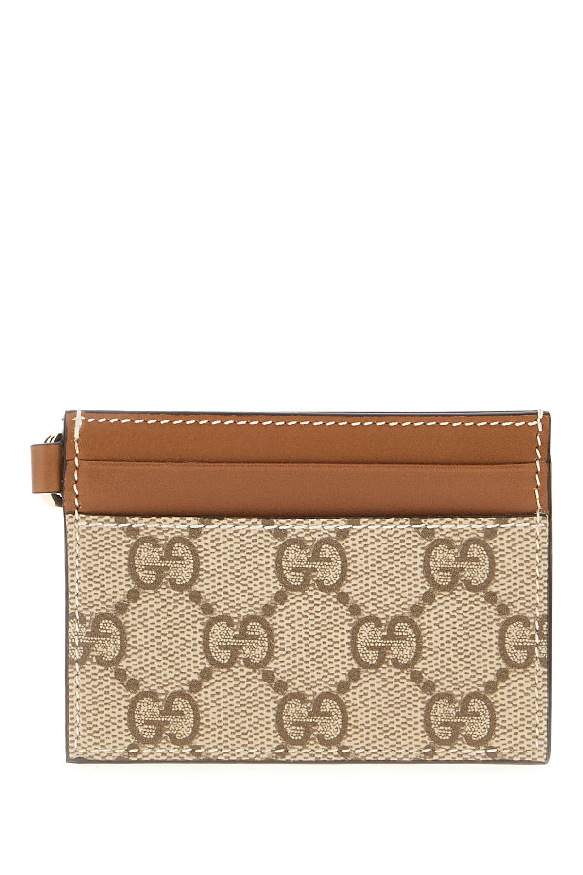 Gucci Leather And Gg Supreme Fabric Card Holder In Ebony Sundial