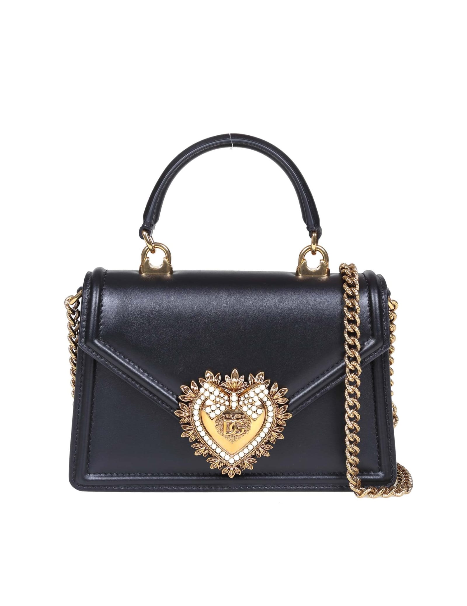 Dolce & Gabbana Small Devotion Handbag In Black Color Leather