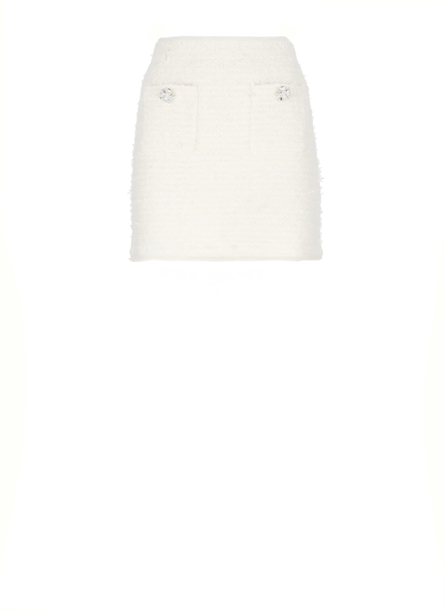 Self-portrait Midi Skirt With Decorative Buttons And Pockets In White