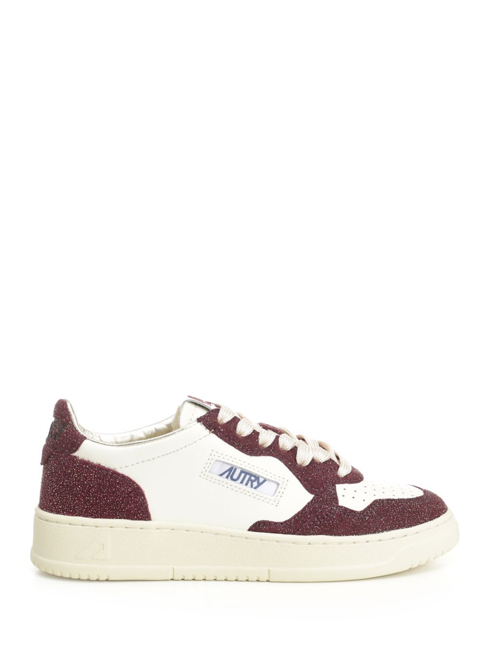Autry Sneakers Medalist Low In Avory And Burgundy Glittered Leather. In Brown