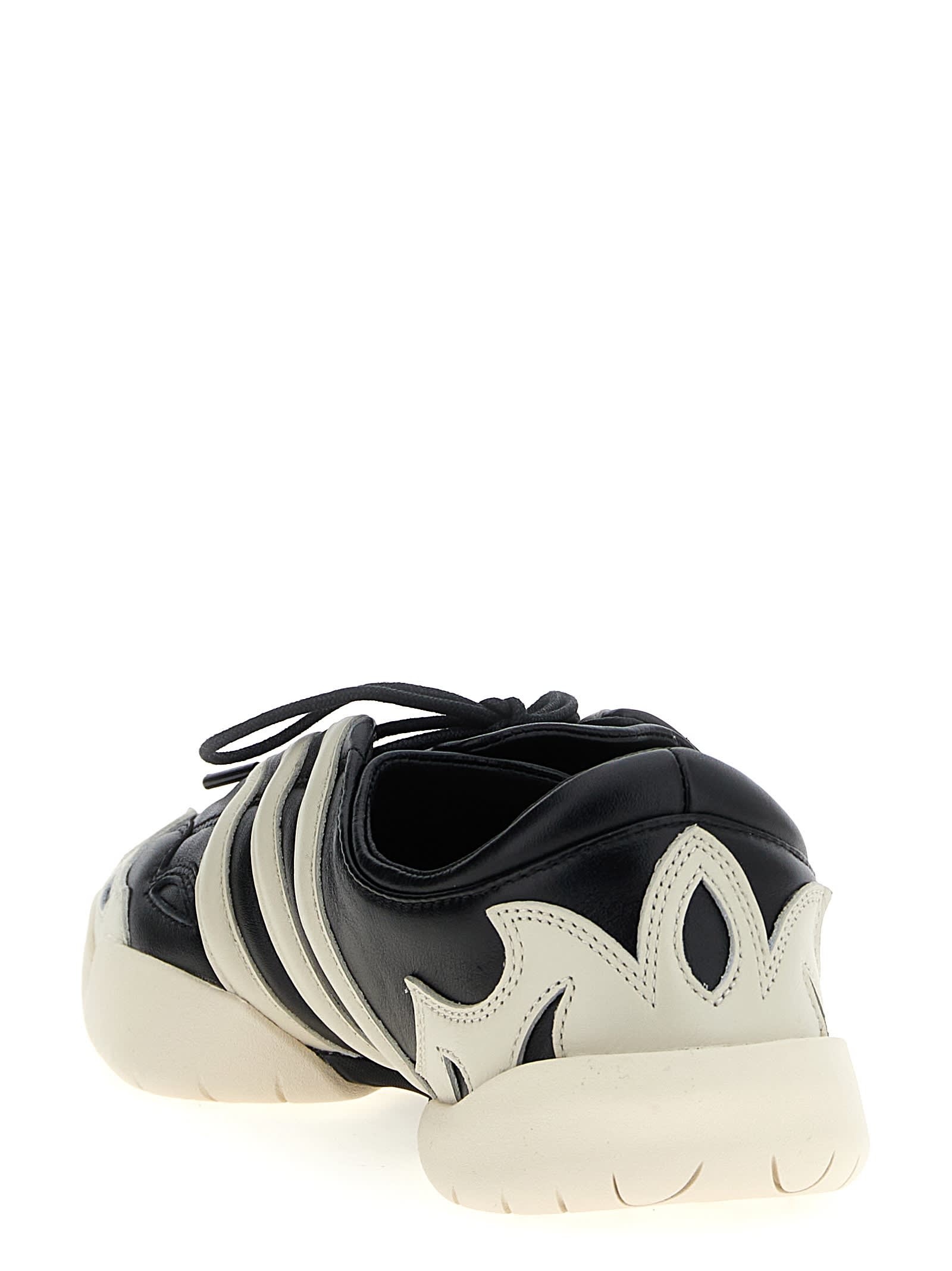 Y-3 Black Leather Sneakers With Cream Accents And Iconic Stripes In Black