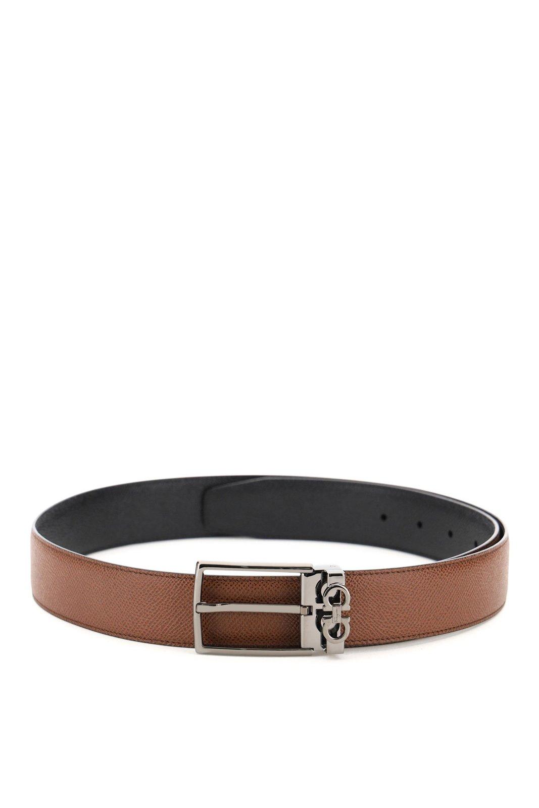 Shop Ferragamo Reversible Gancini Belt In Brown/black