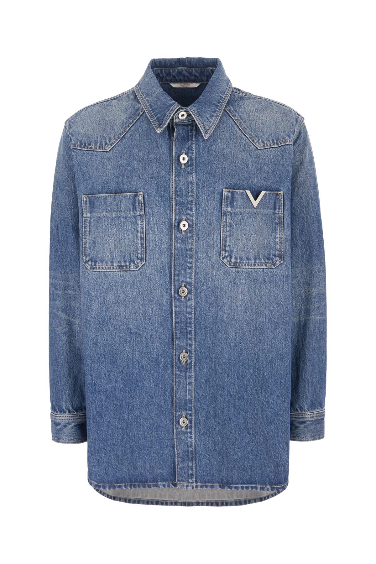 Valentino Denim Shirt In Medium Blu Denim