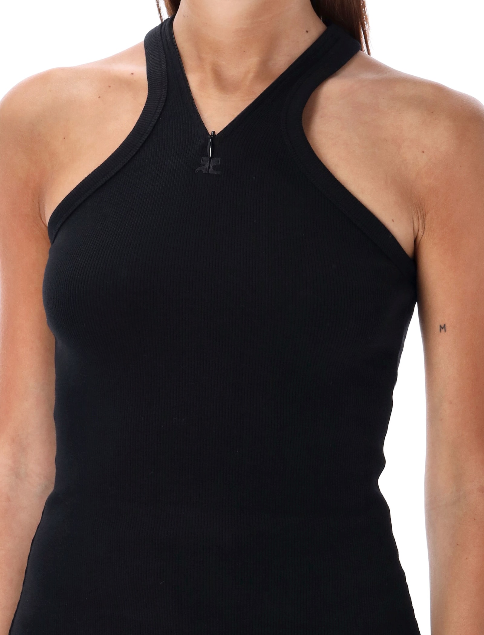 Shop Courrèges Criss Cross Rib Tank Top In Black