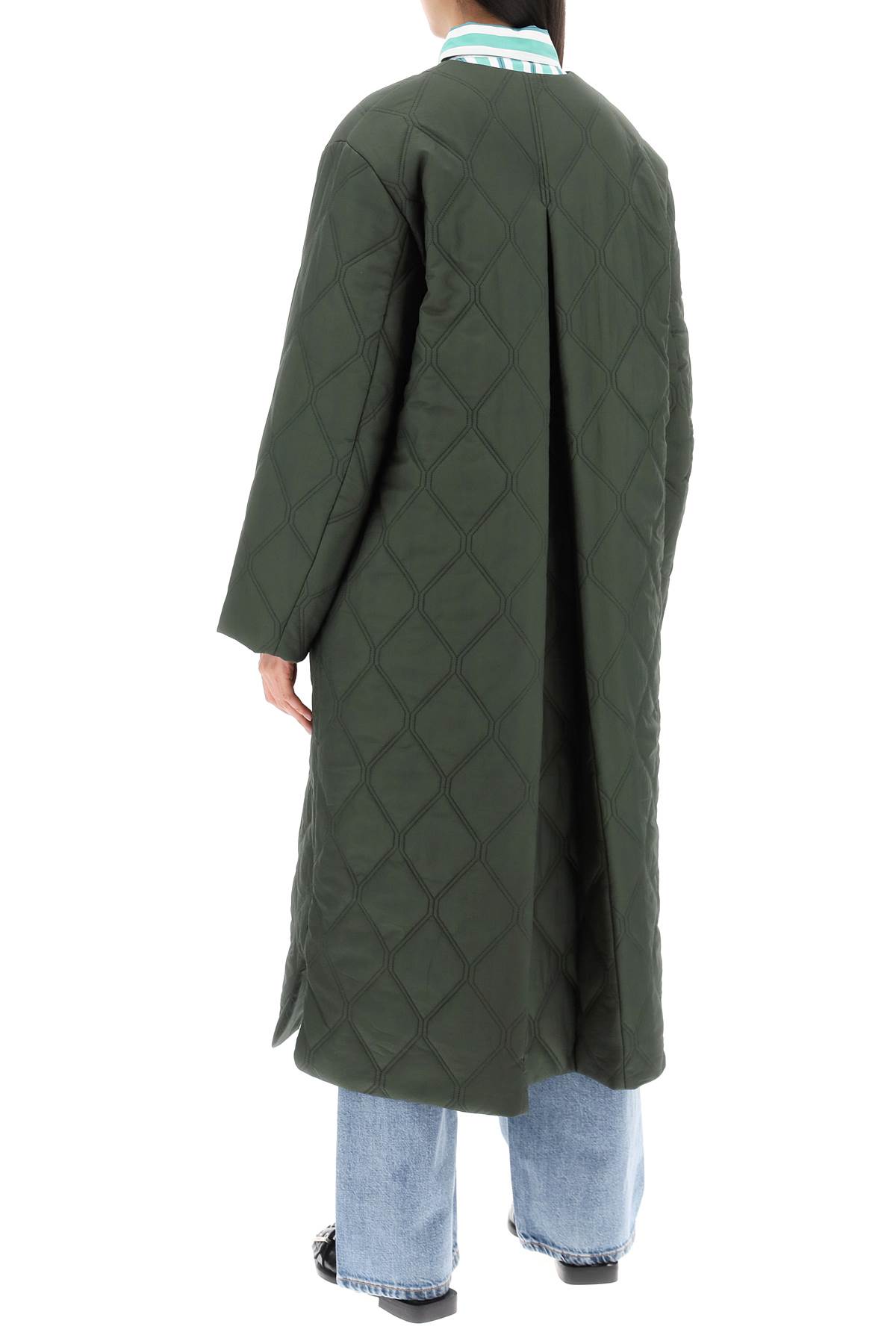 Shop Ganni Quilted Midi Coat In Kombu Green (green)