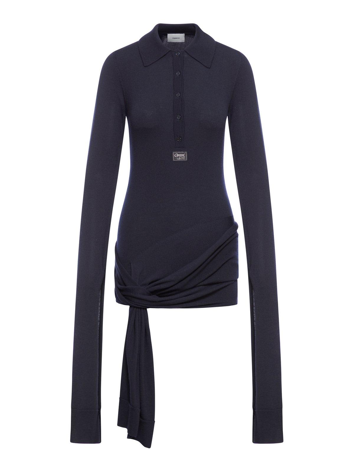 Shop Coperni Knotted Sleeved Dress In Blue Blu