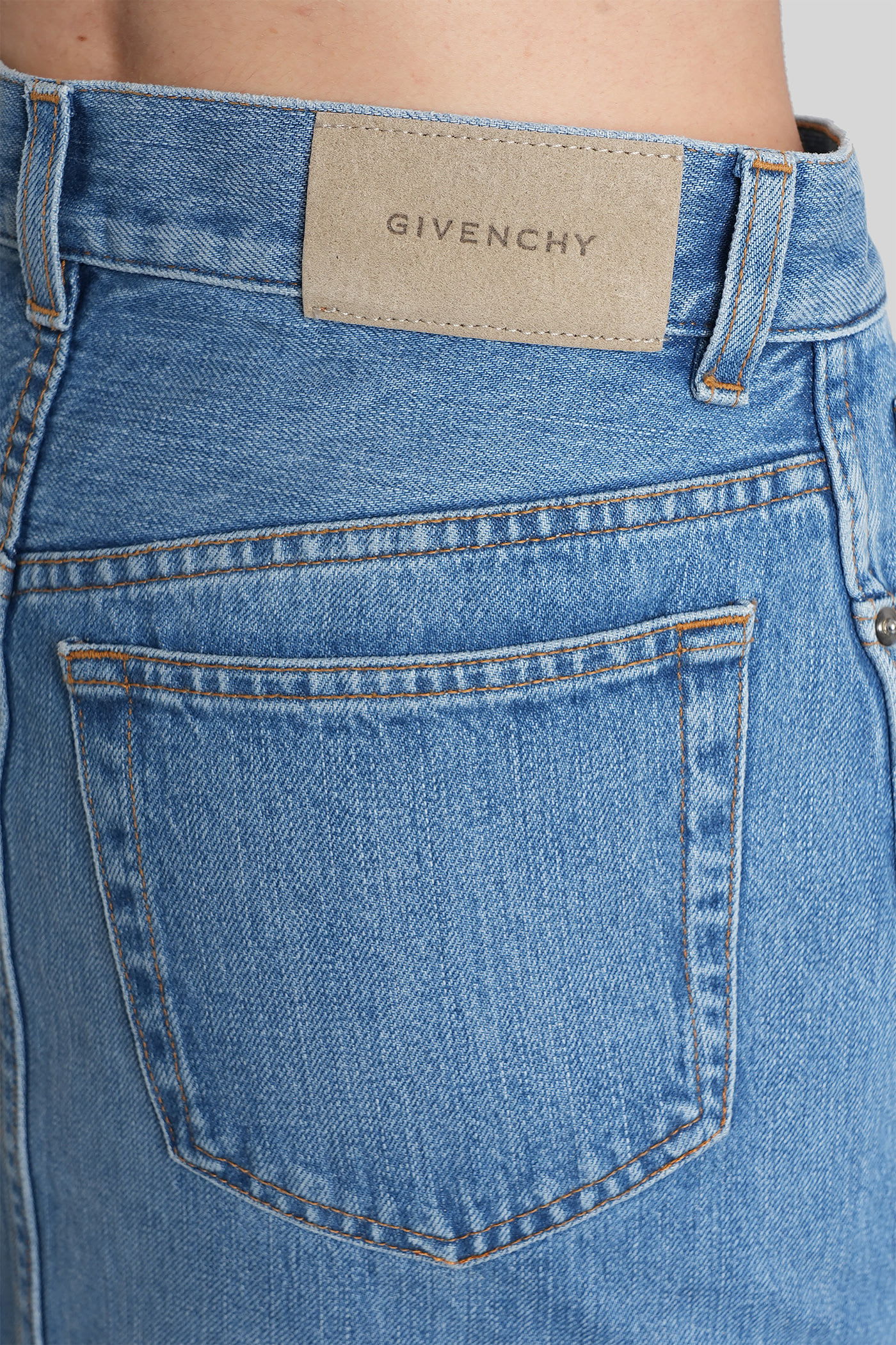 Givenchy Denim High-split Midi Skirt In Blue