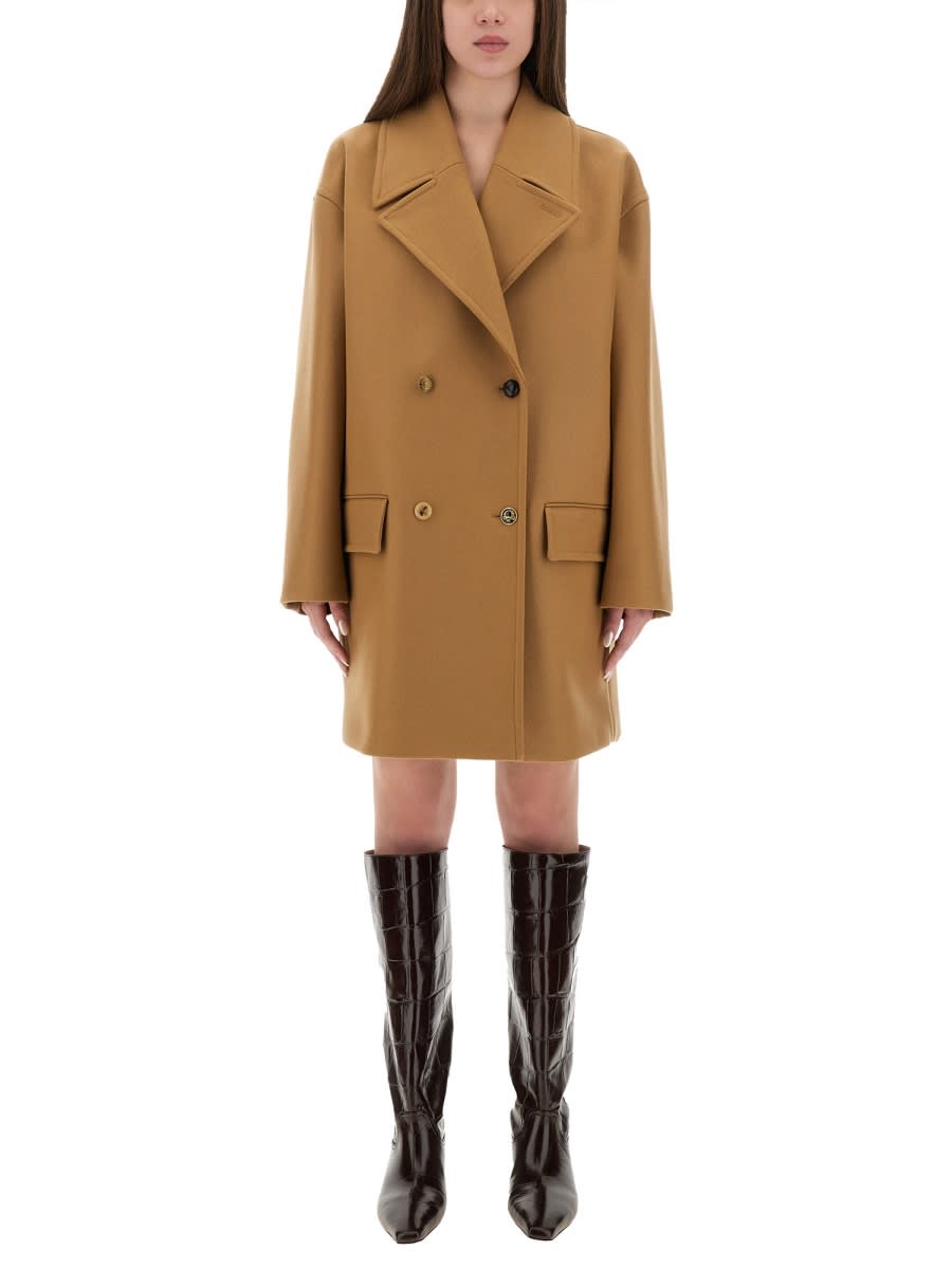 Moschino Lapel Sleeve Double-breasted Pocket Coat In Brown
