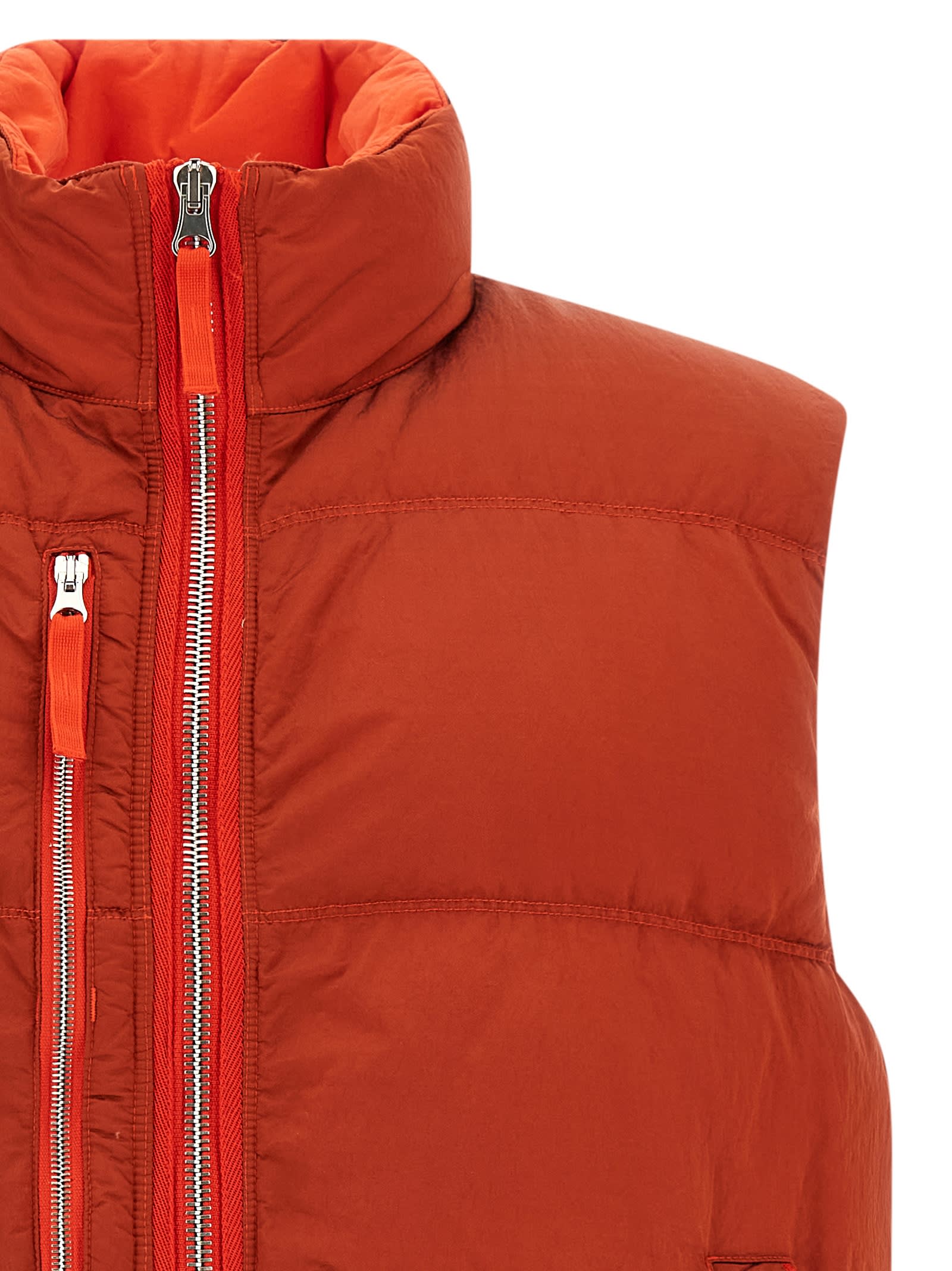 Stone Island Quilted Vest With High Collar And Pockets In Red