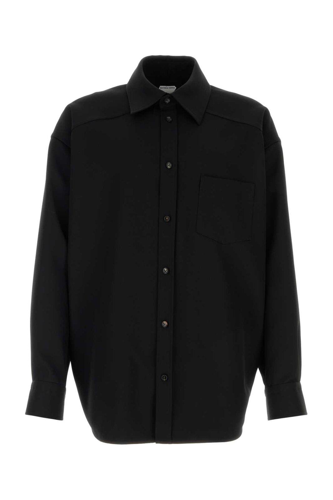 Shop Bottega Veneta Long Sleeved Regular Fit Shirt In Black