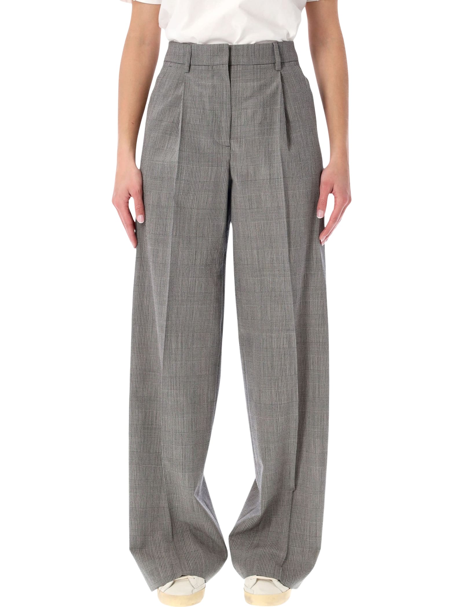 Golden Goose Grey Prince-of-wales Oversize Trousers In Gray