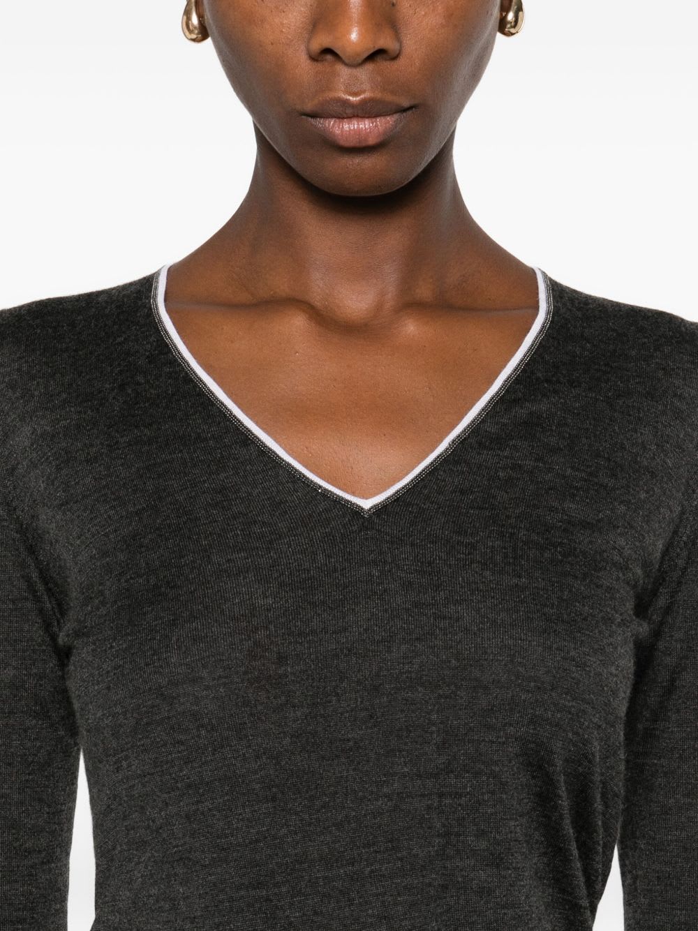 Brunello Cucinelli Cashmere And Silk V-necked Sweater In Black