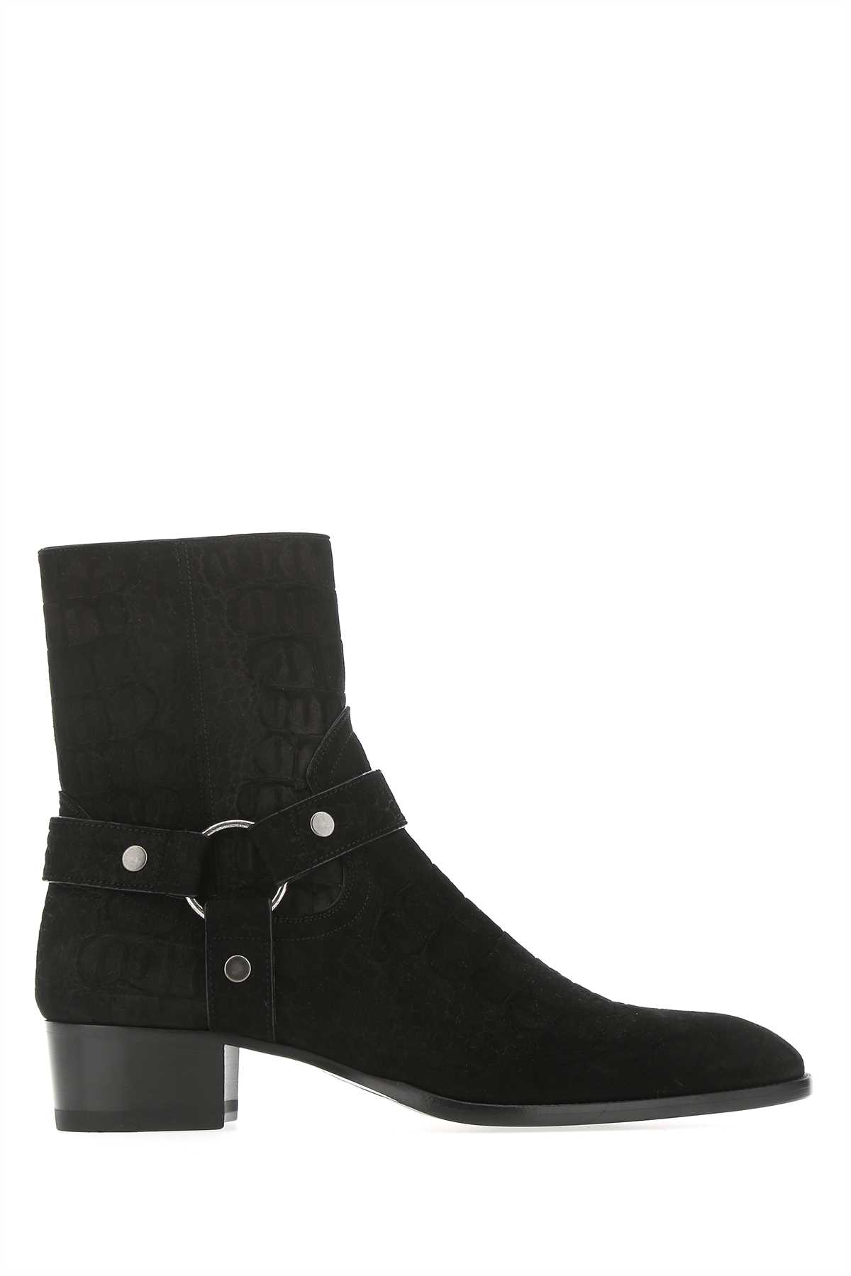 Shop Saint Laurent Black Suede Boots In Nero