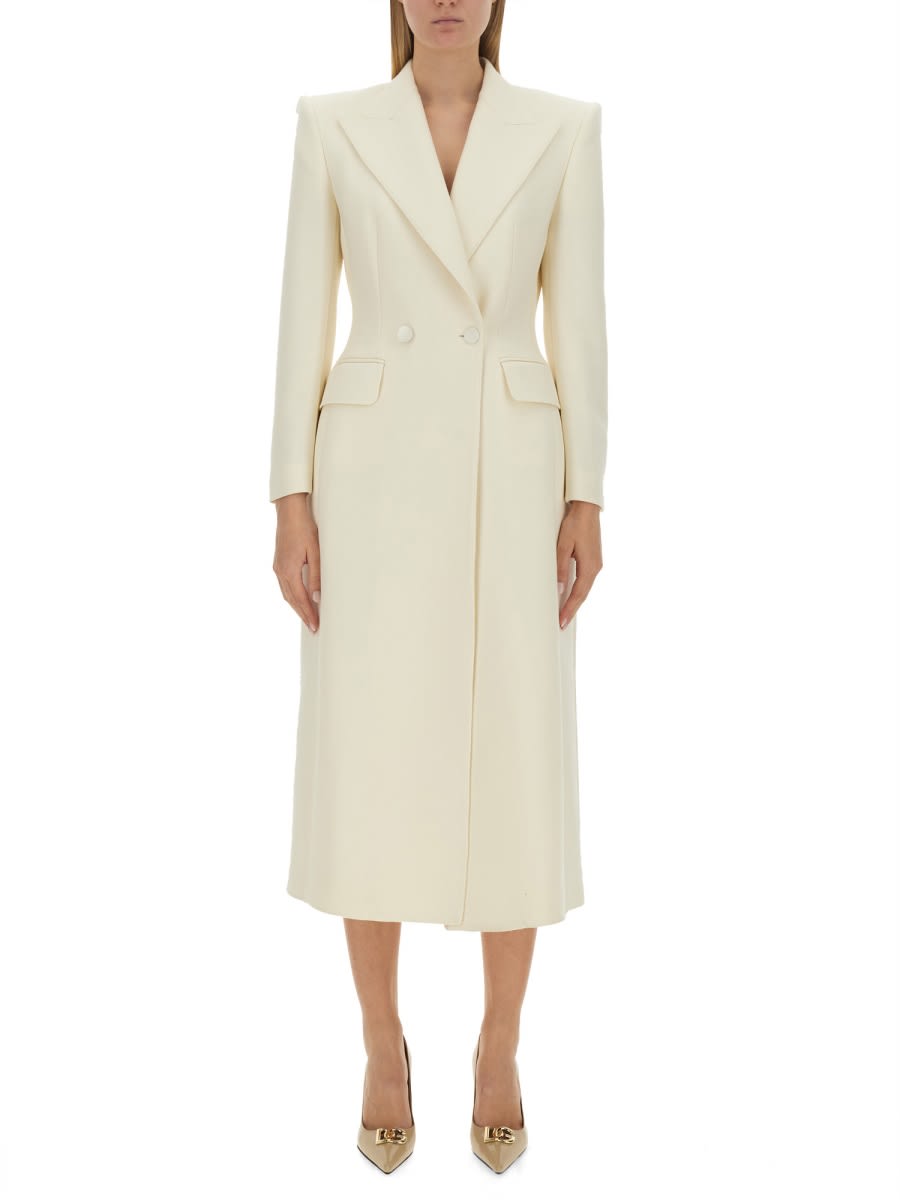 Dolce & Gabbana Wool Cady Double Breast Long Coat In White