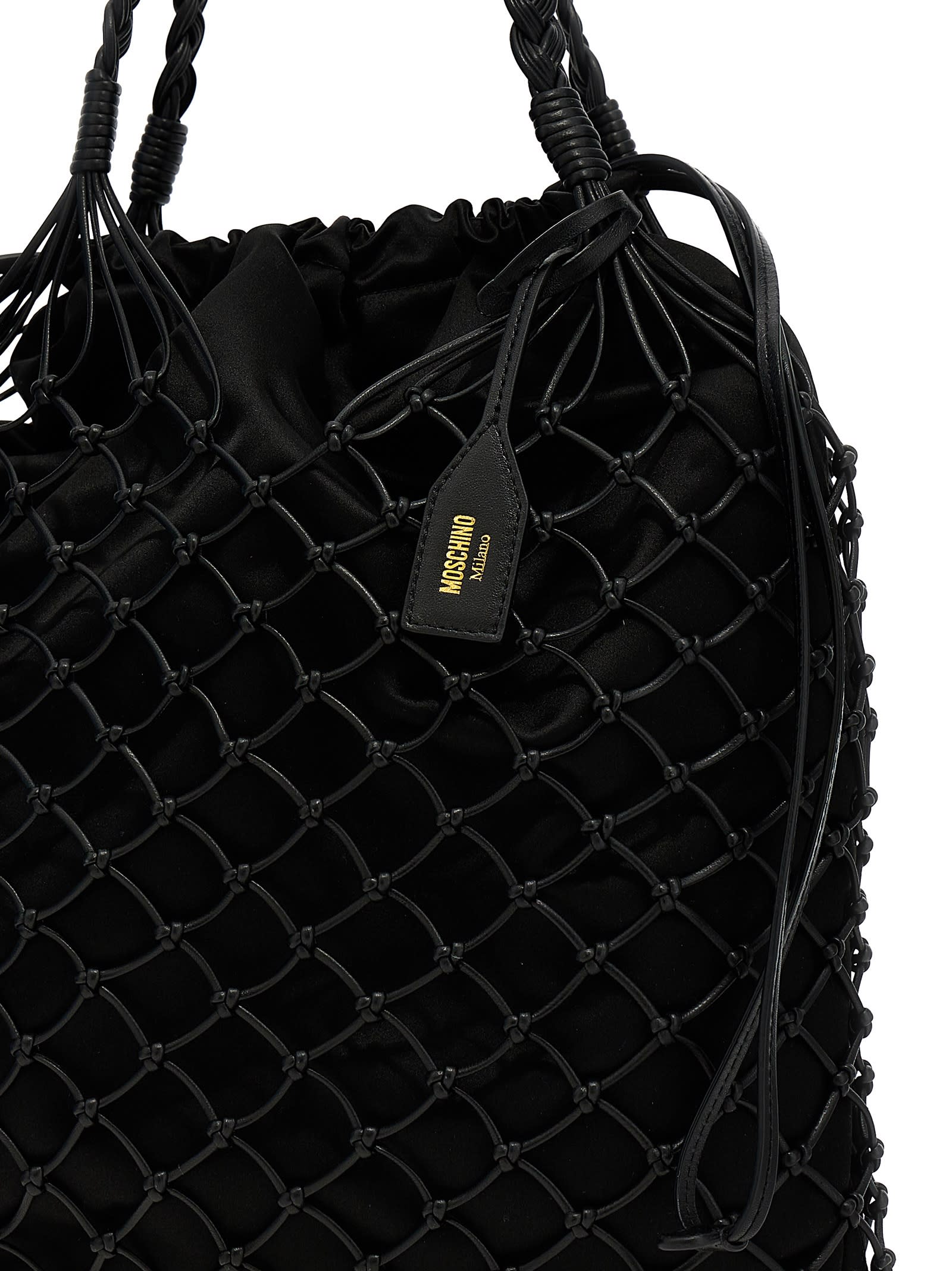 Shop Moschino Woven Nappa Leather Shopping Bag In Black