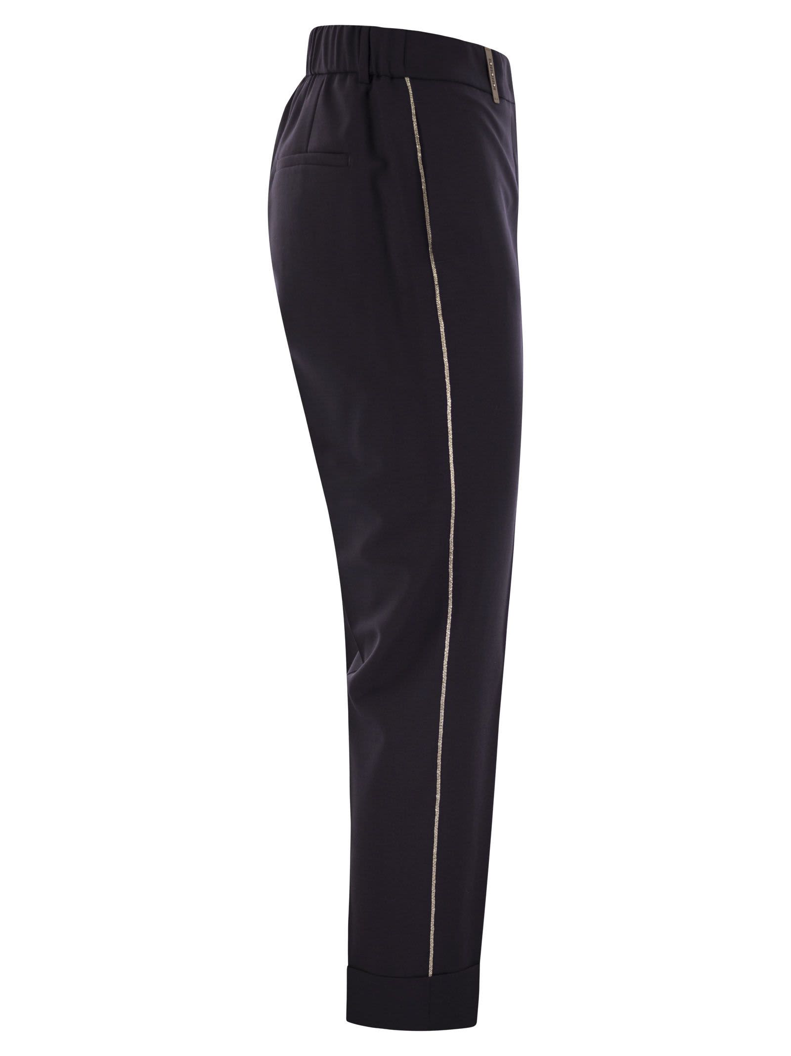 Peserico Women Virgin Wool Blend Trousers With Jewellery In Blue