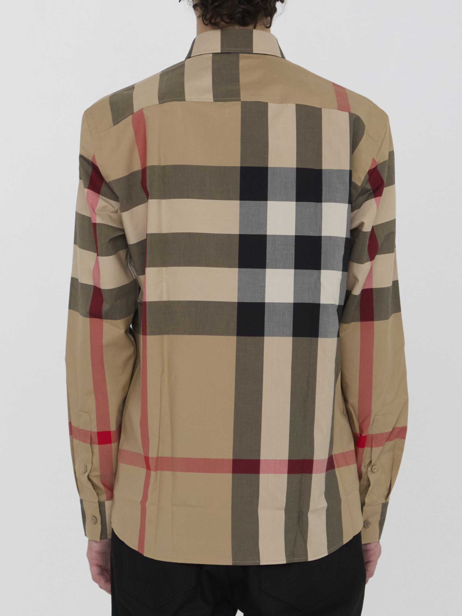 Shop Burberry Check Cotton Shirt In Beige