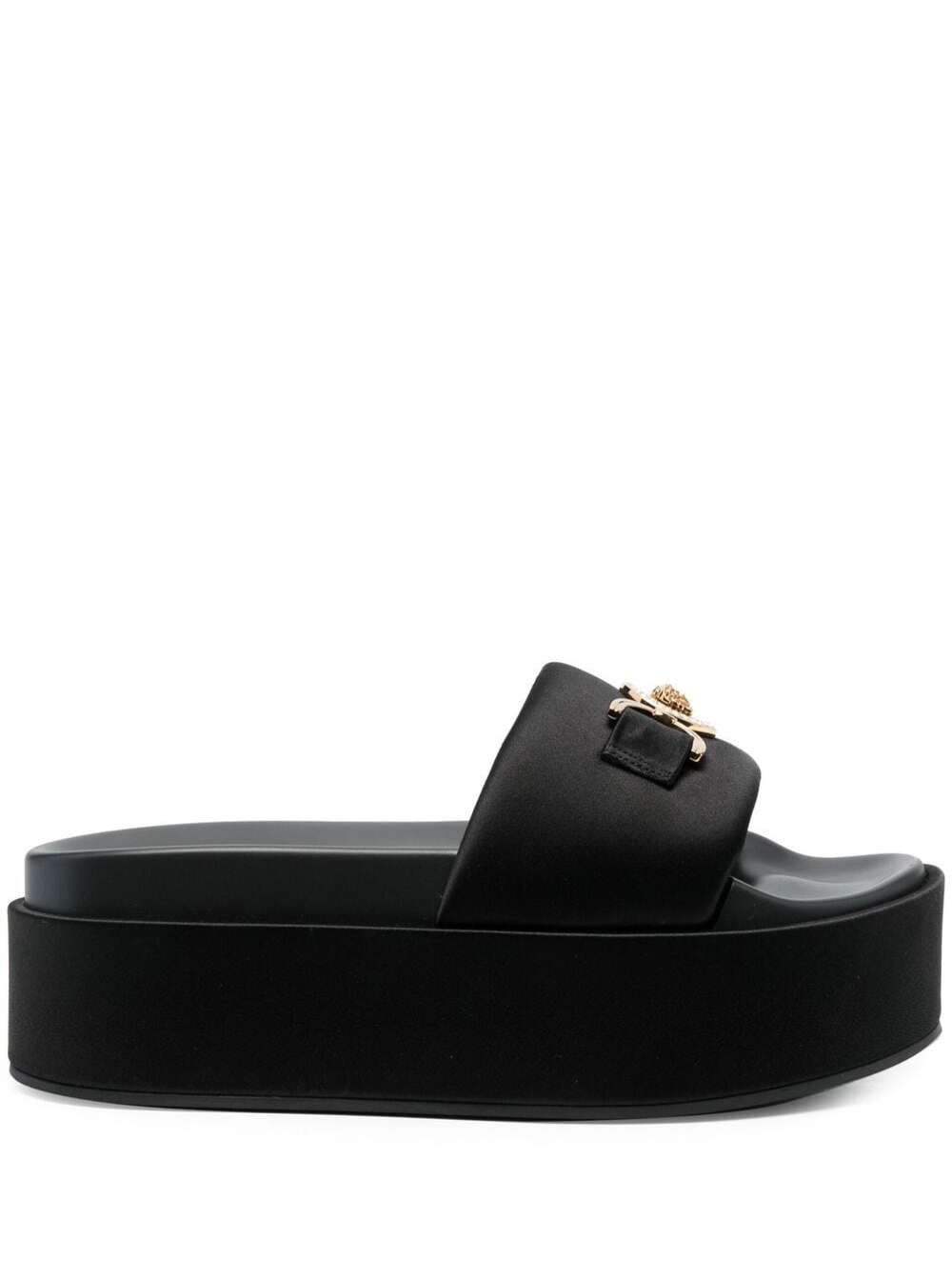 Versace Platform Mules With Medusa Head Detailing In Black Viscose Woman In Black