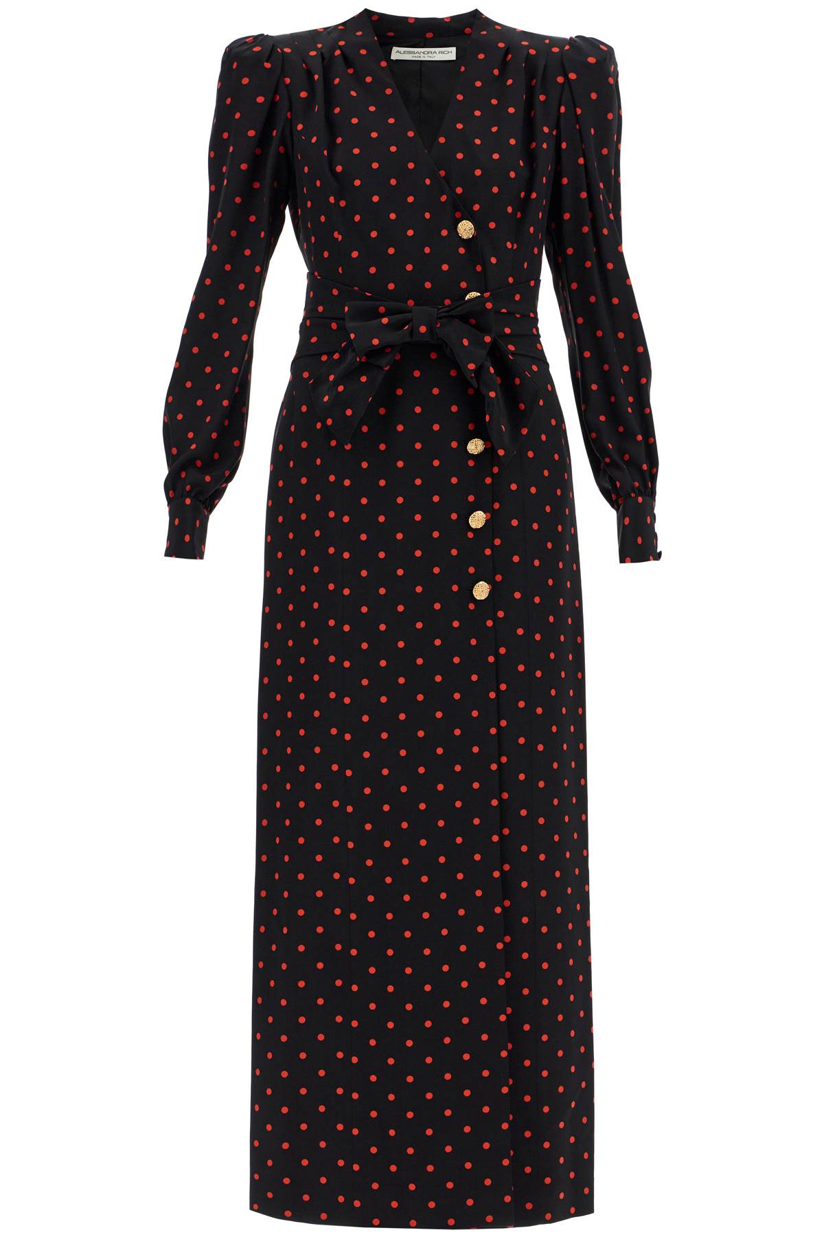 Shop Alessandra Rich Silk Maxi Dress With Polka Dots In Black-red (black)