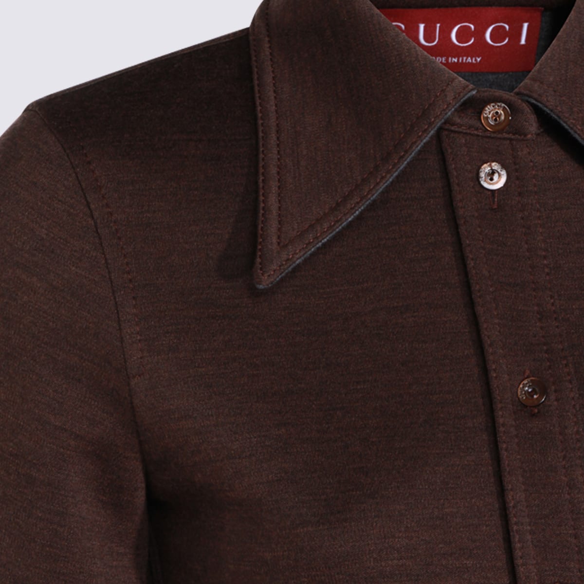 Gucci Women Brown Shirt With Polo Style Pointed Collar In Wool And Cotton Blend Woman In Brown