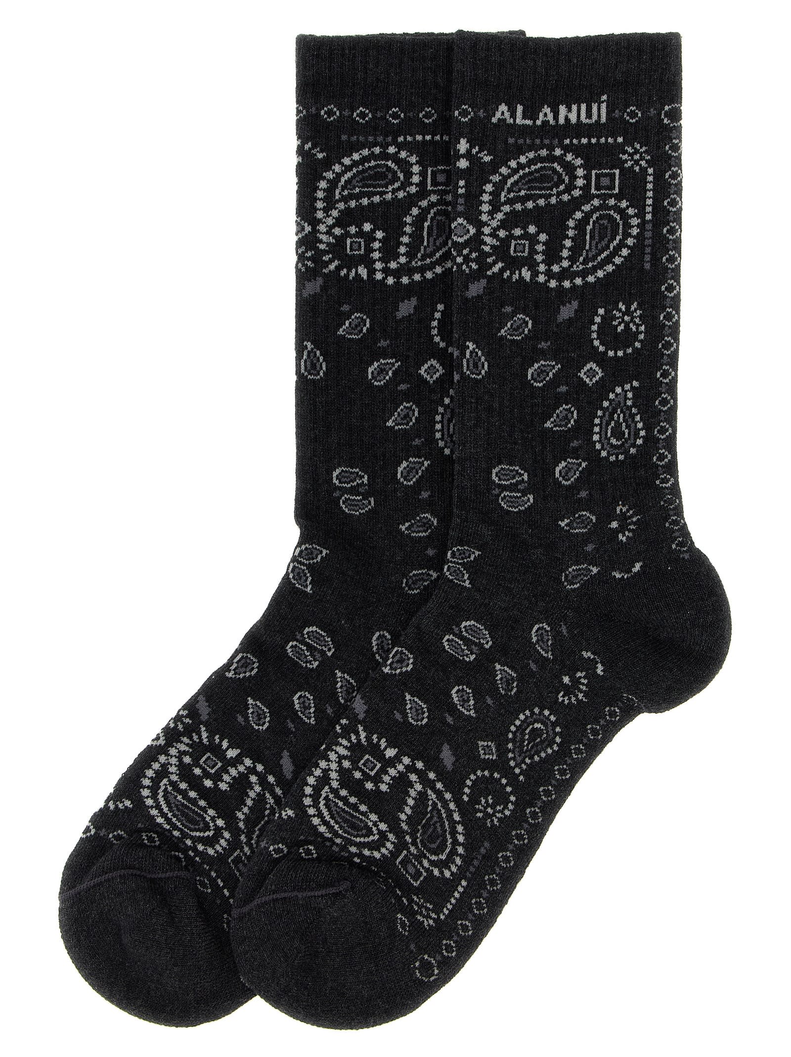 Alanui Bandana-intarsia Socks In Gray