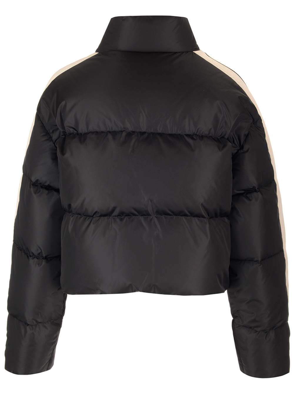 Shop Palm Angels Cropped Down Jacket In Nero/bianco