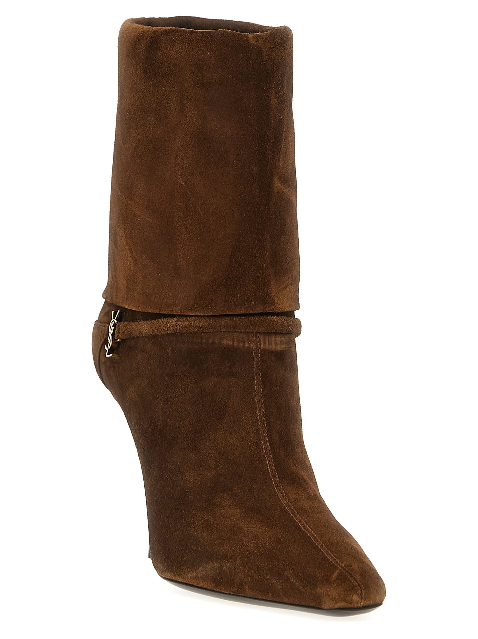 Shop Saint Laurent Ricky Ankle Boots In Beige