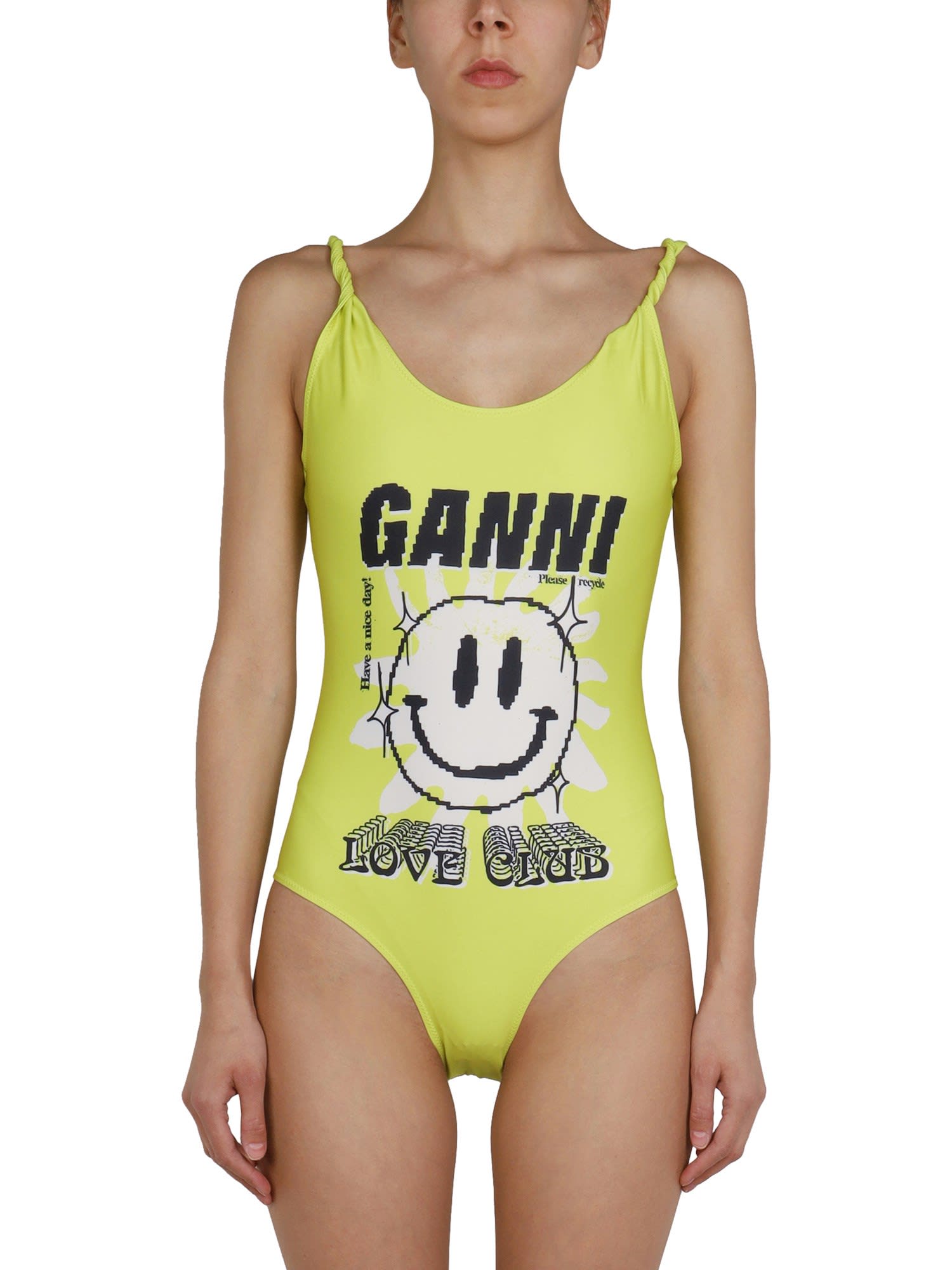 Ganni One Piece Swimsuit With smiley Print