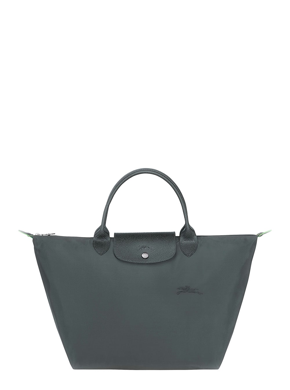 Shop Longchamp M Le Pliage Grey Tote Bag With Embossed Logo In Recycled Canvas Woman