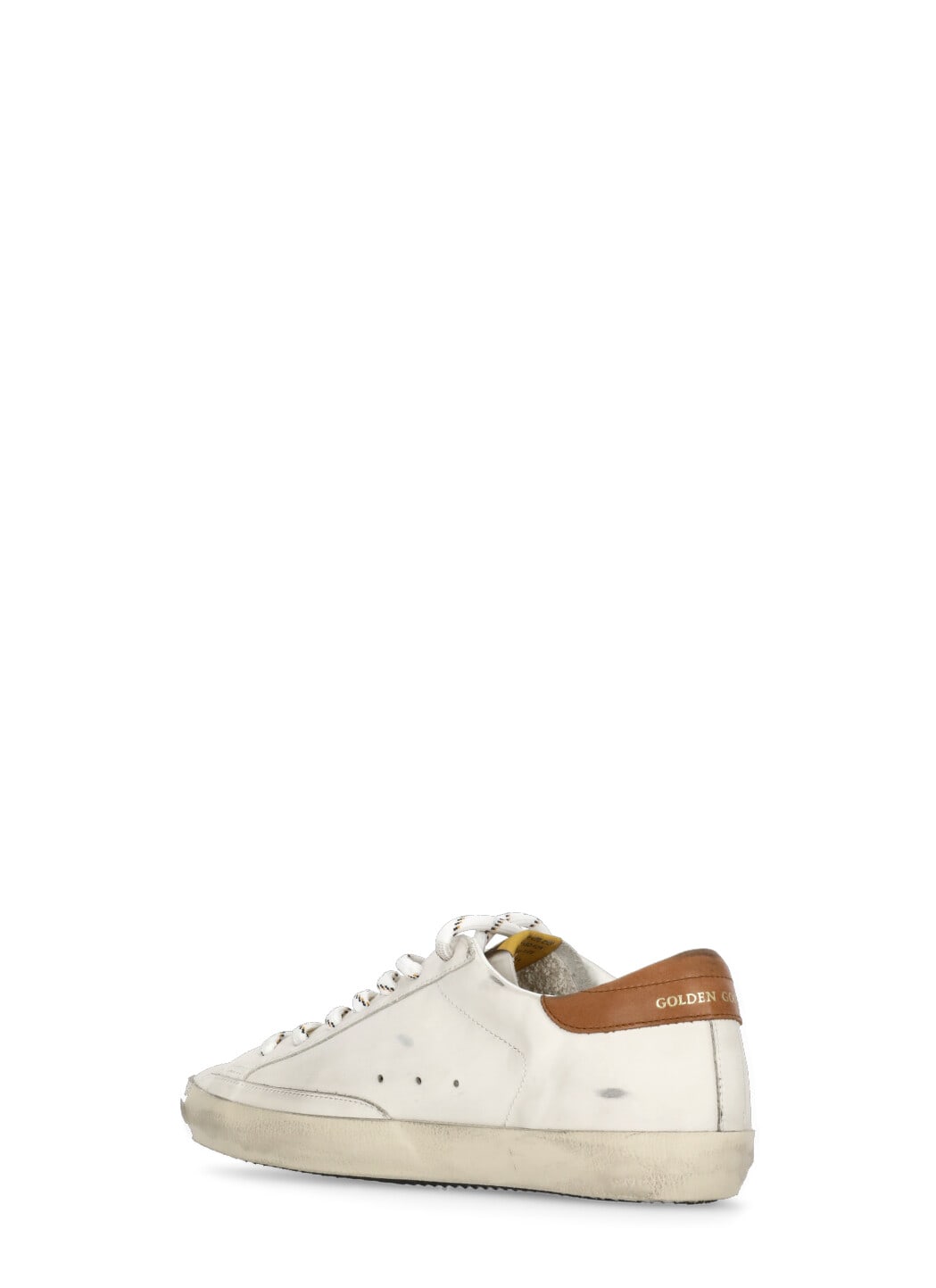 Golden Goose Super-star White Leather Sneakers With Grey Suede Star And Brown Heel In Neutral