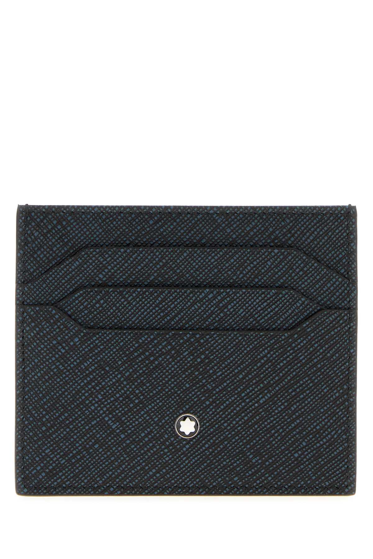 Montblanc Melange Blue Leather Card Holder In Green