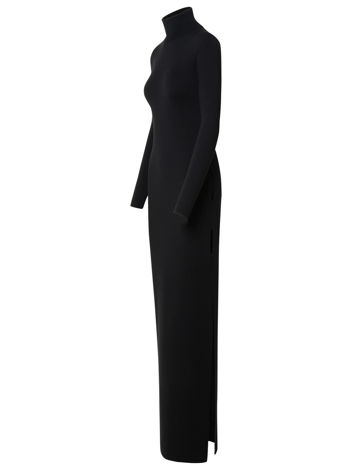 Saint Laurent Cutout Wool Turtleneck Maxi Dress In Black