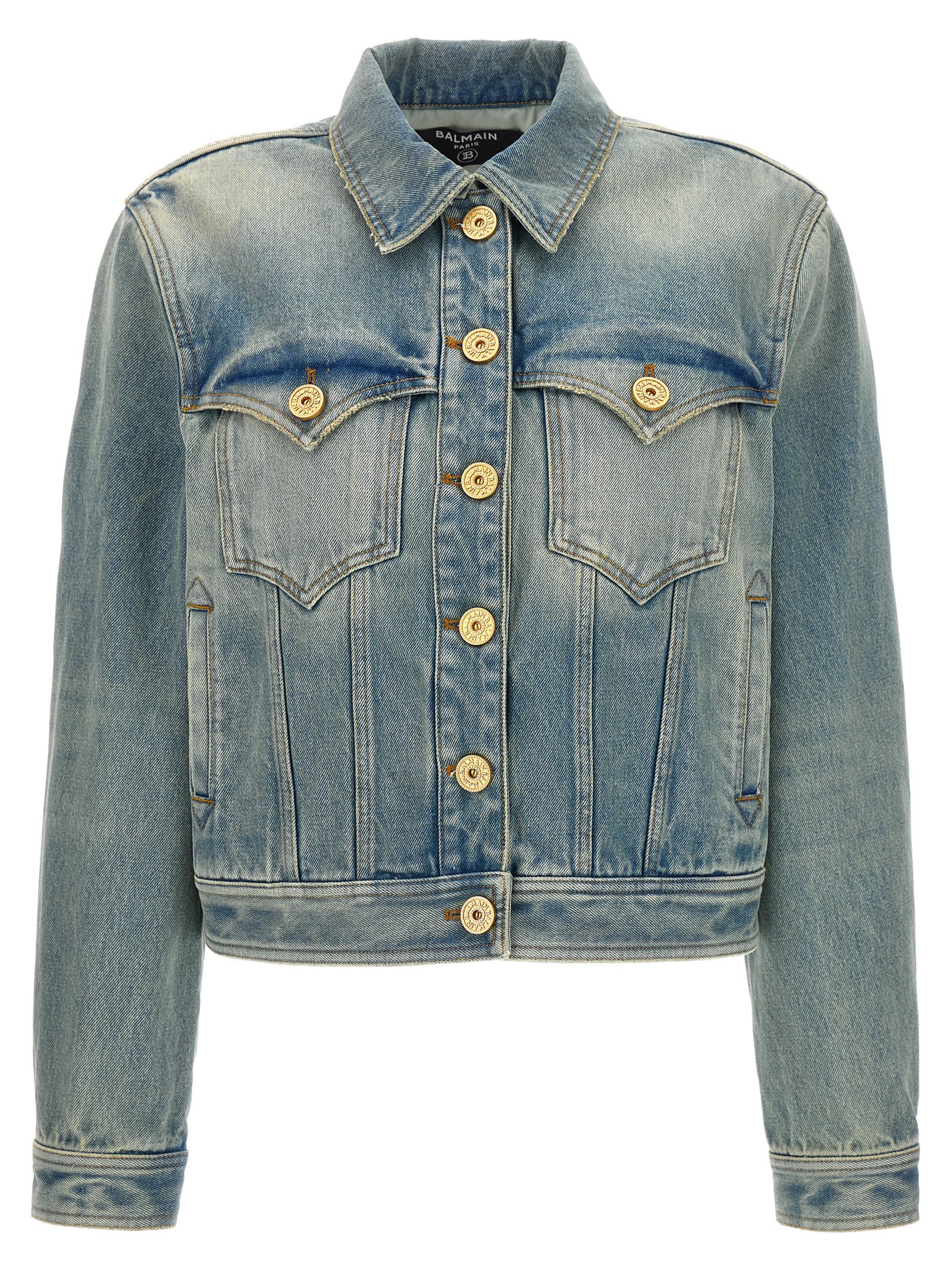 Shop Balmain Vintage Denim Jacket In Light Blue