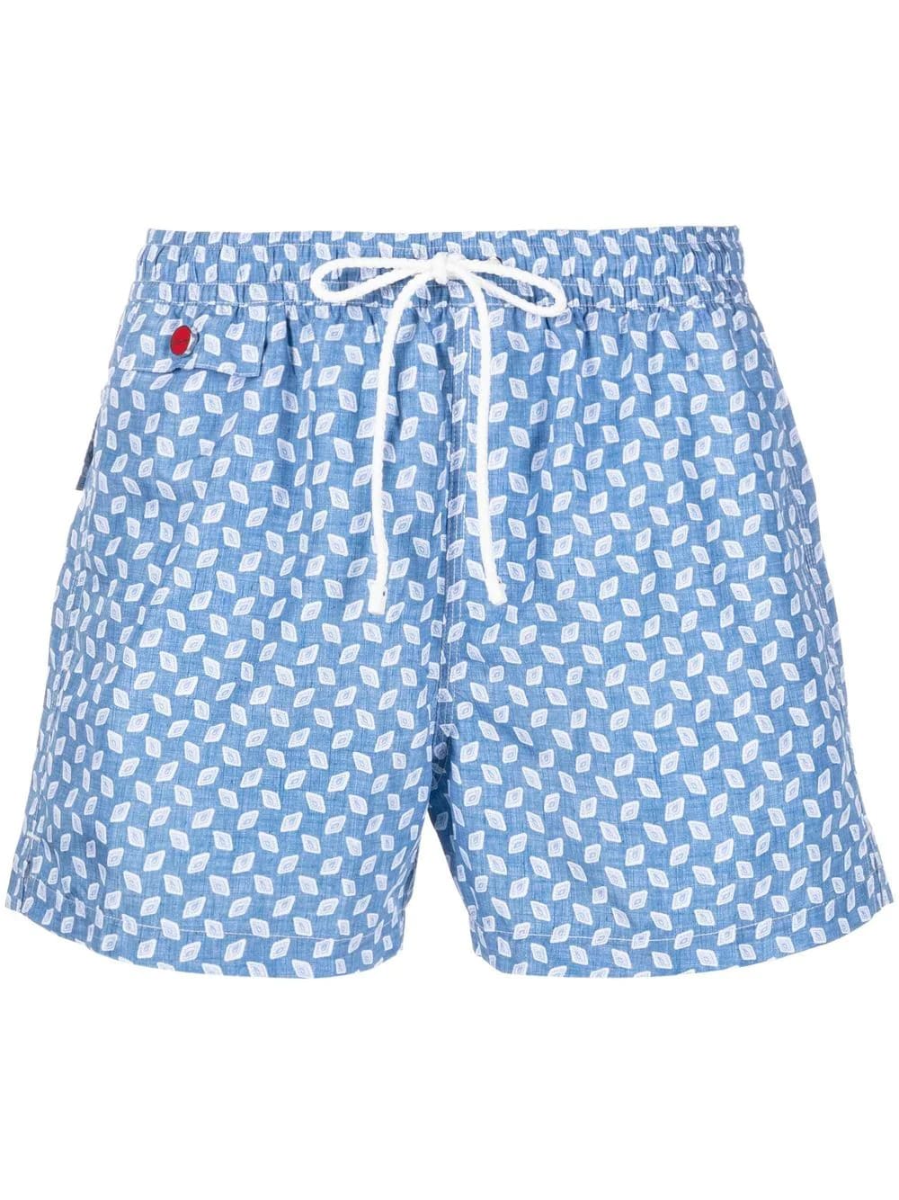Kiton Light Blue Swim Shorts With White Micro Pattern
