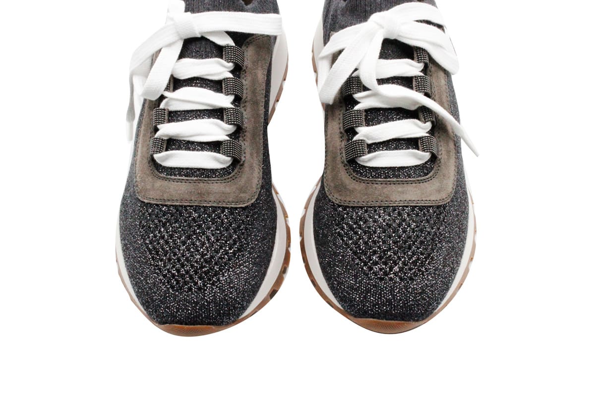 Brunello Cucinelli Runner Shoe In Sparkling Cotton Knit With Laces With ...