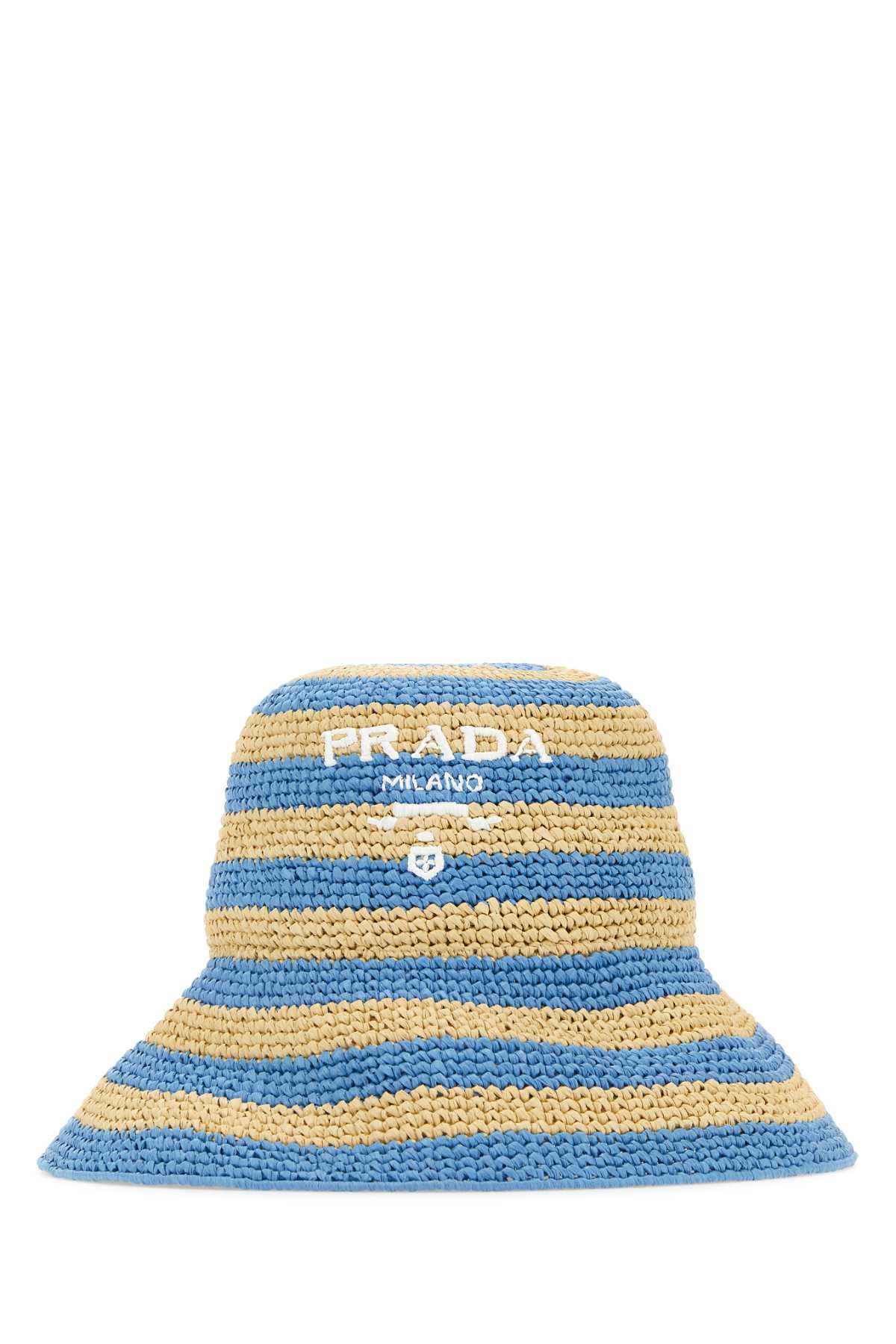 Shop Prada Embroidered Raffia Bucket Hat In Naturaleceles