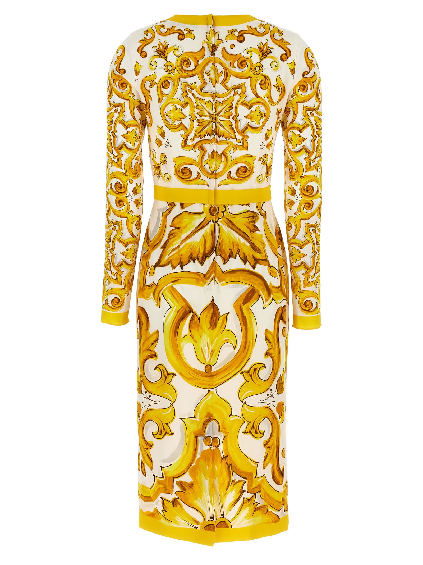 Shop Dolce & Gabbana Maiolica Dress In Yellow