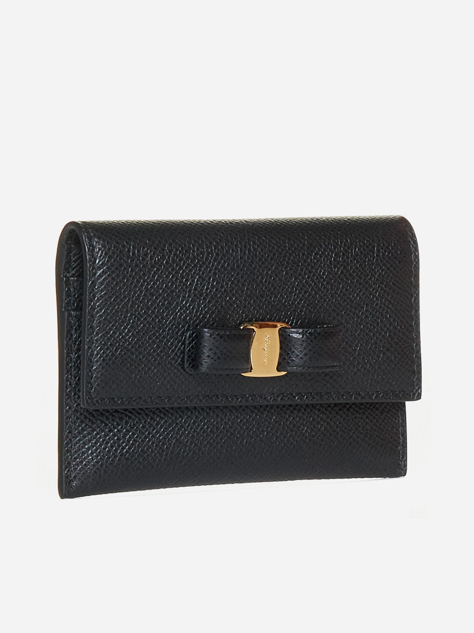 Shop Ferragamo Vara Leather Card Holder In Black