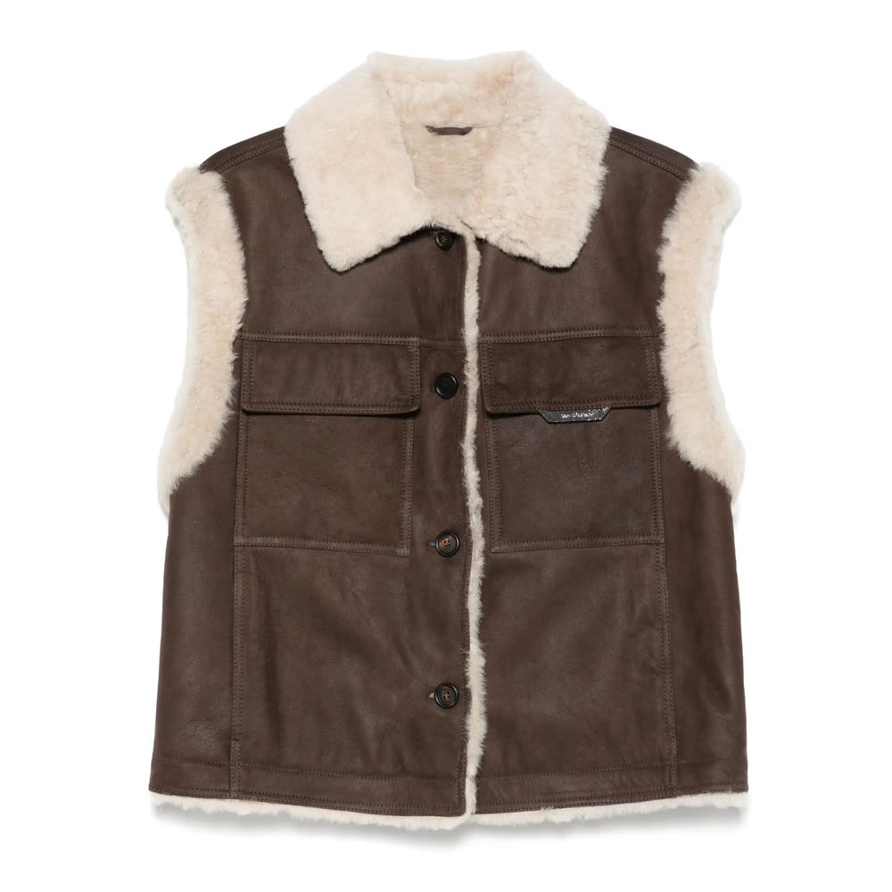 Brunello Cucinelli Sleeveless Shearling Outerwear In Brown